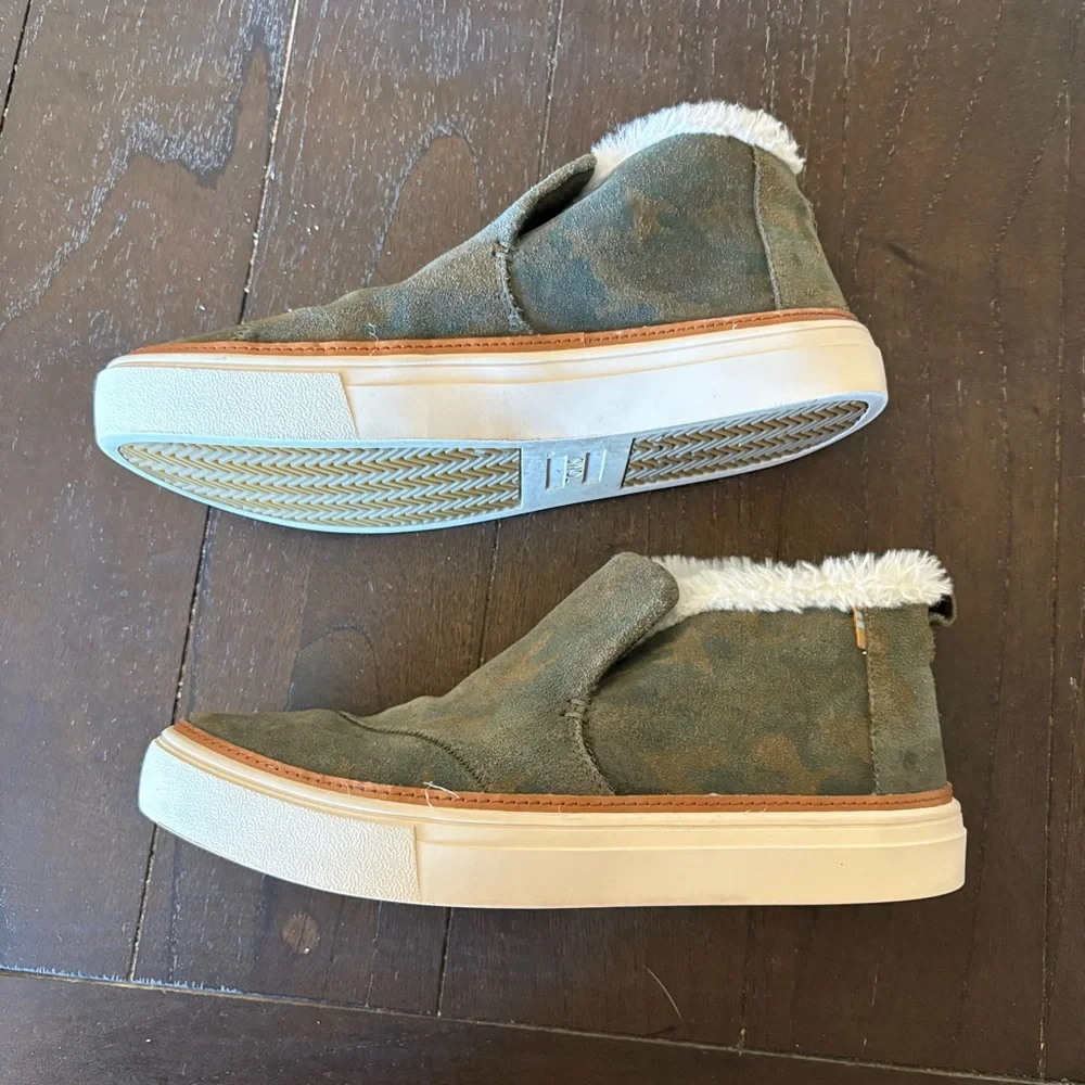 TOMS Womens Paxton Winterized Suede Mid Cut Slip On Sneakers Shoes‎ Green 7.5